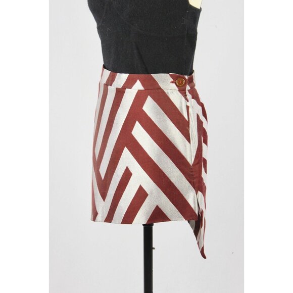 VIVIENNE WESTWOOD Maroon Silver Striped Jacquard Asymmetrical Mini Skirt, Size 6 - Picture 5 of 16